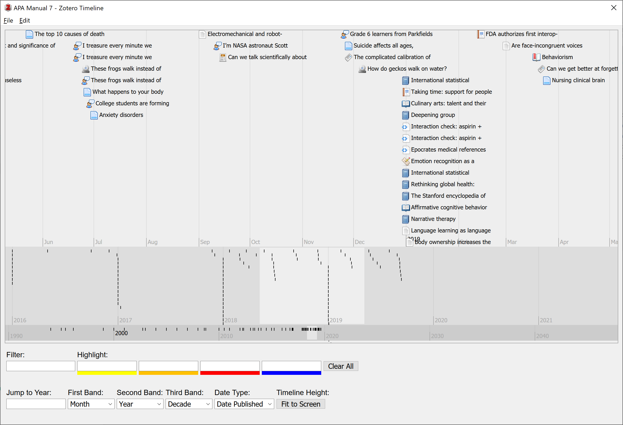 Timelines [Zotero Documentation]